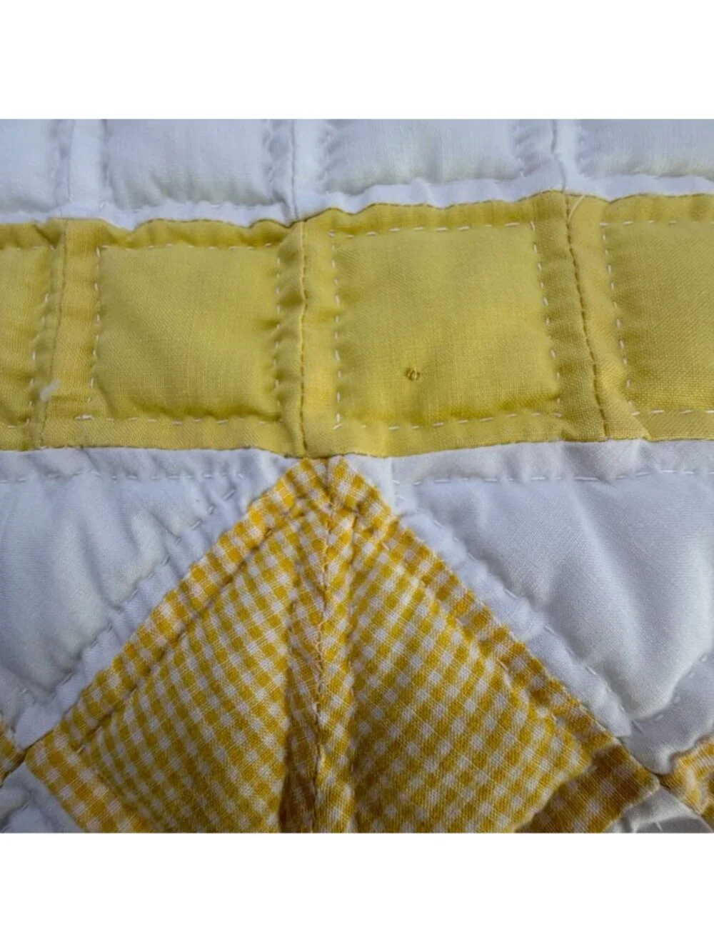 Vintage Handmade Baby Quilt Embroidered Cat Kitten Blanket Satin Yellow White
